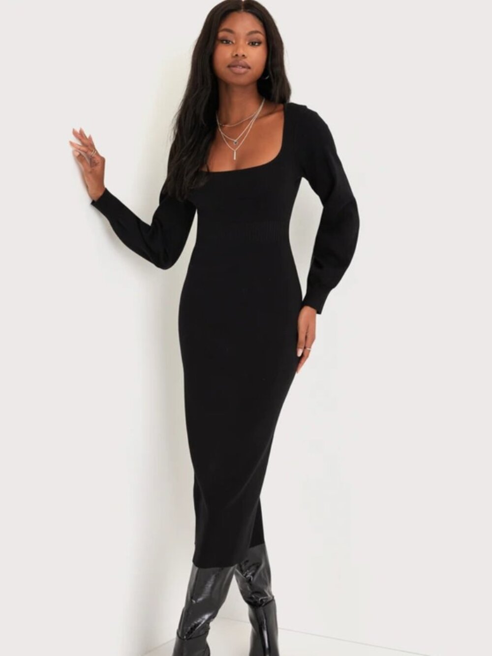 Lulu's Black Midi Velvet Sweater Dress